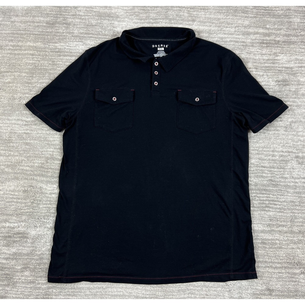 Decree Polo Shirt Mens XXL Black Short Sleeve Dual Pocket Red Stitching Casual‎